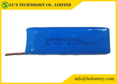 3.0v 2100mahの薄いリチウム電池CP802060プリズム平らなLimno2電池