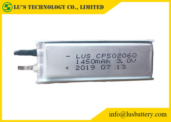 Cp502060 3.0V 1450mAhの超薄い細胞Limno2の第一次リチウム電池